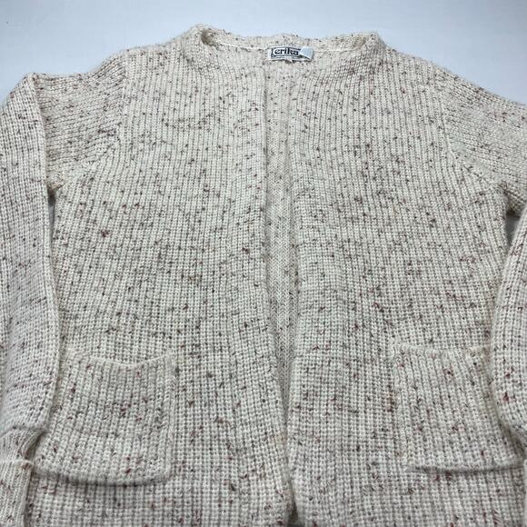 VTG 80s Erika Wool Blend Knit Sweater Open Cardigan size M Tan - Picture 7 of 8